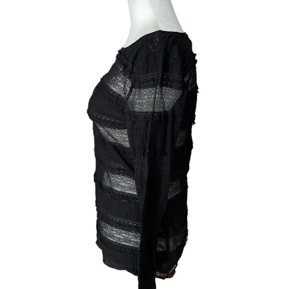 bcbgmaxazria black semi-sheer lace long sleeve shirt size medium - Picture 2 of 8